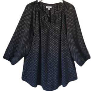 Croft & Barrow 3/4 Sleeve Polka-dot Peasant Blouse 3X